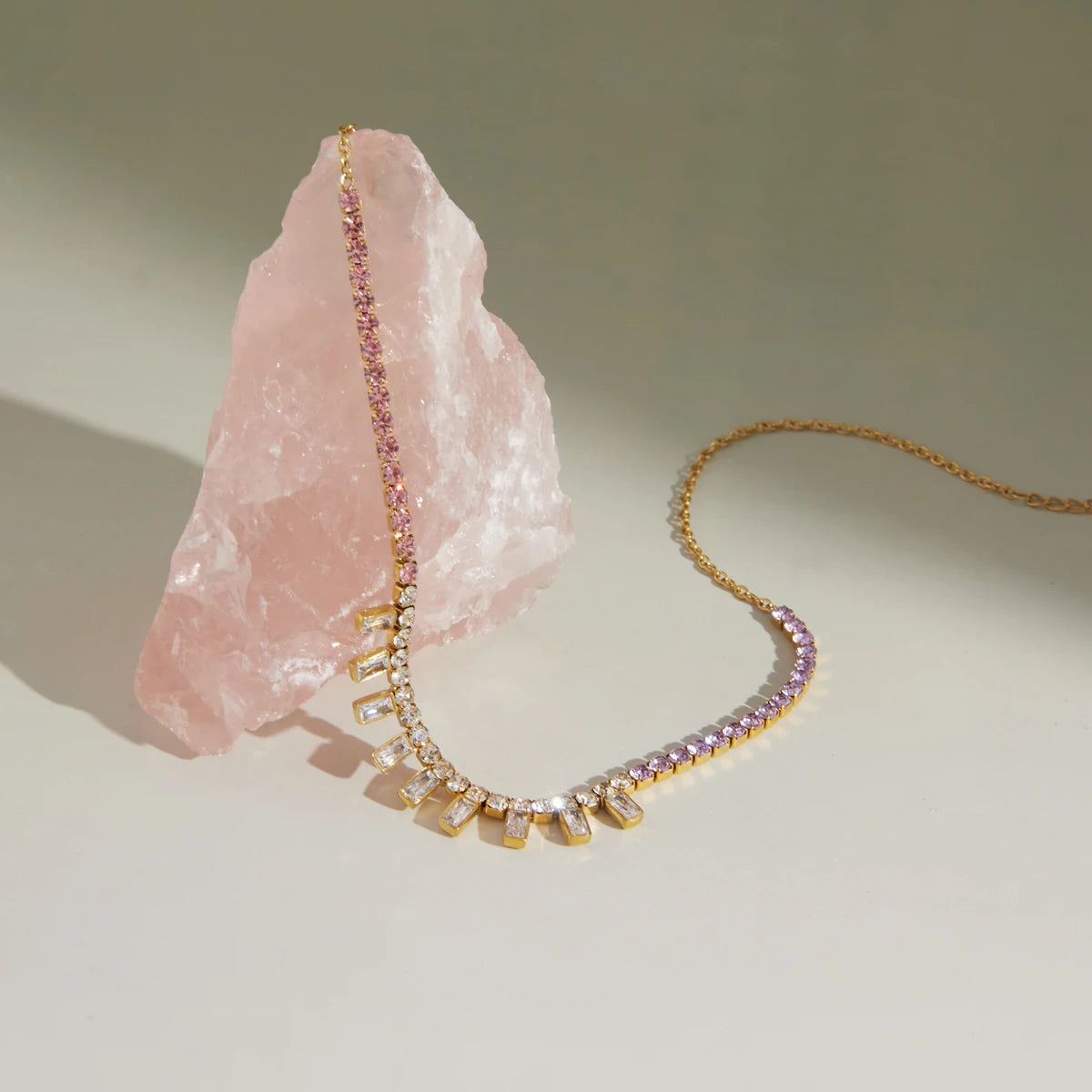 Kika Delicate Square Colorful Zircons Chain Necklace