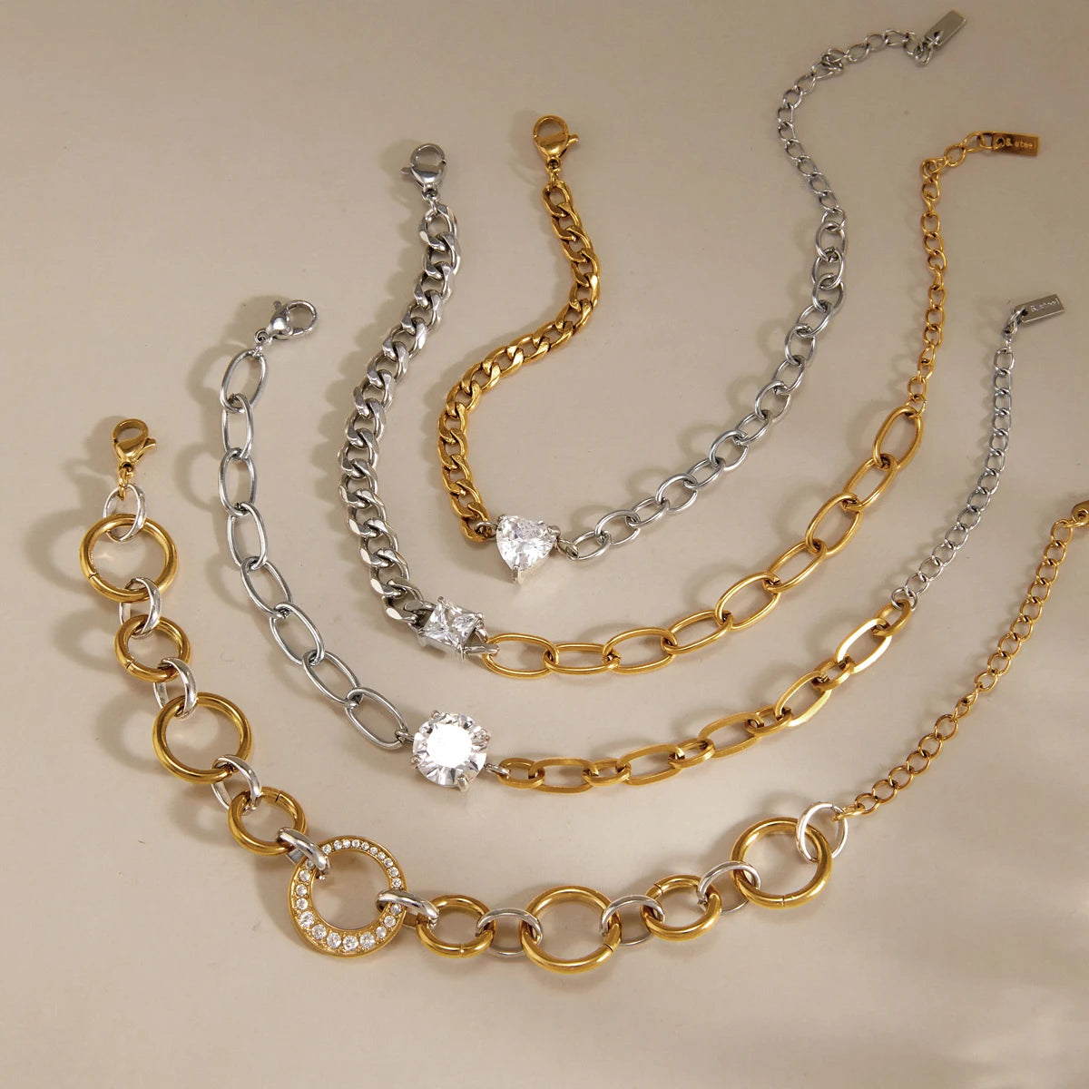 Kika Geometric Zircon Mixed Color Chain Bracelet Gold PVD Plated Stainless Steel 316L