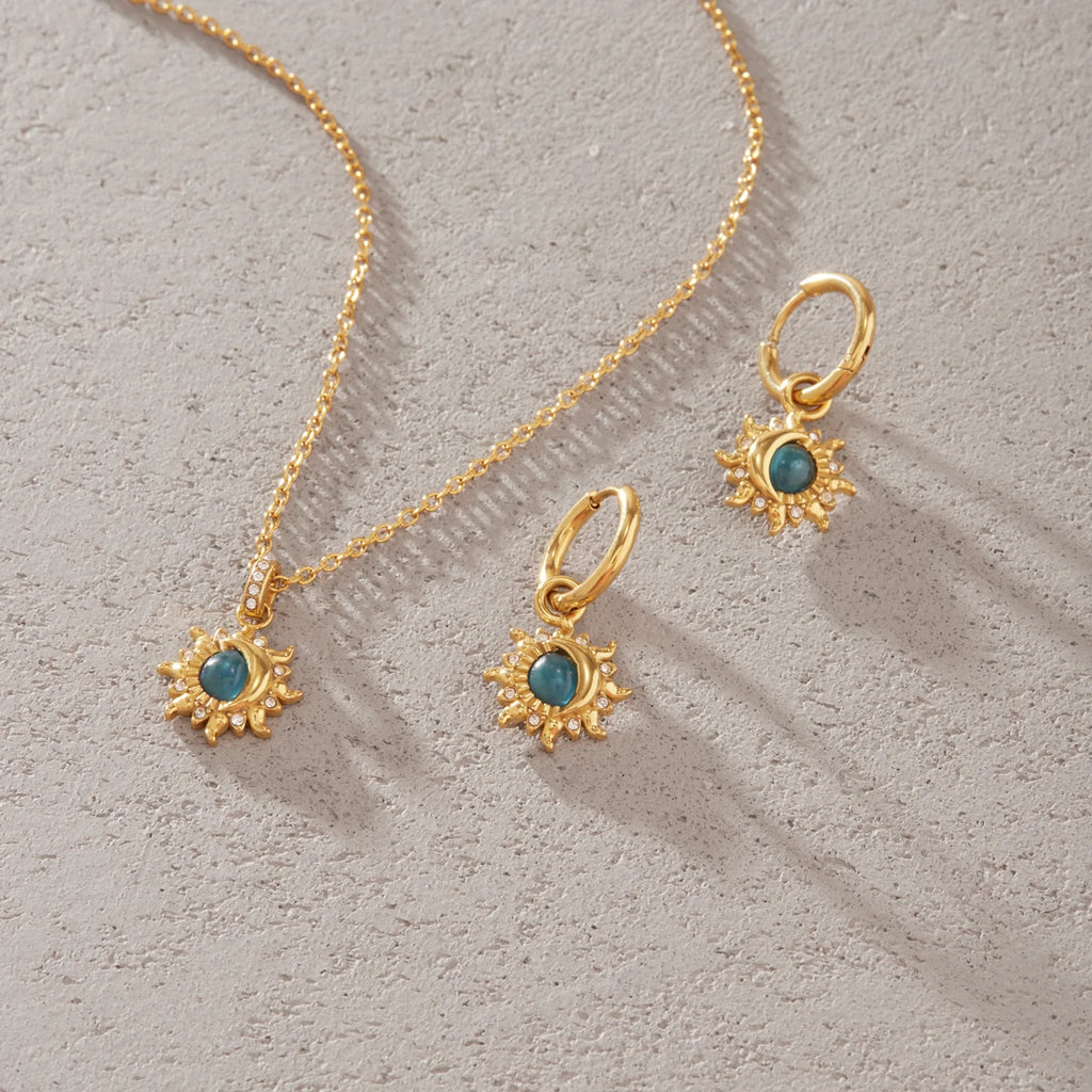 Kika Elegant Blue Resin Necklace Earrings Gold PVD Plated Stainless Steel 316L Moon Star