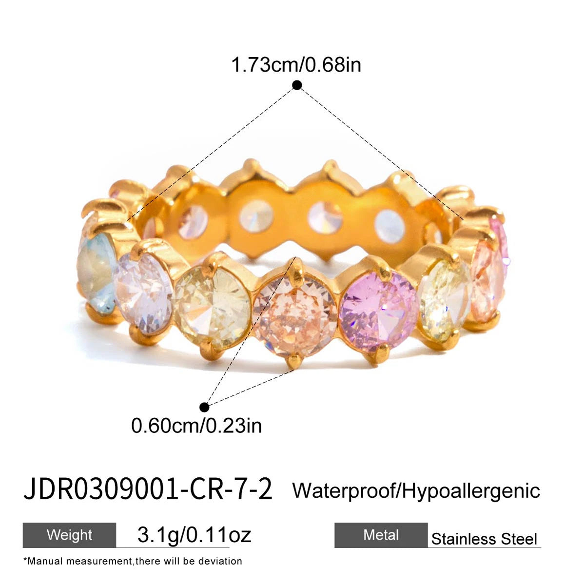 KIKA Rose Red Purple Round Zircon Ring 18K PVD Stainless Steel 136L