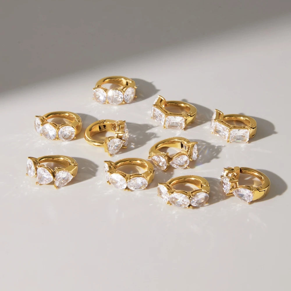 KIK Geometric Zircon Elastic Non-piercing Ear Clips  18K Gold Plated PVD  Stainless Steel316L