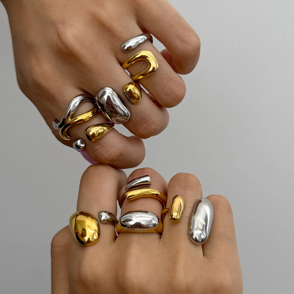 Minimalist Two tone Hollow Asymmetric Ring