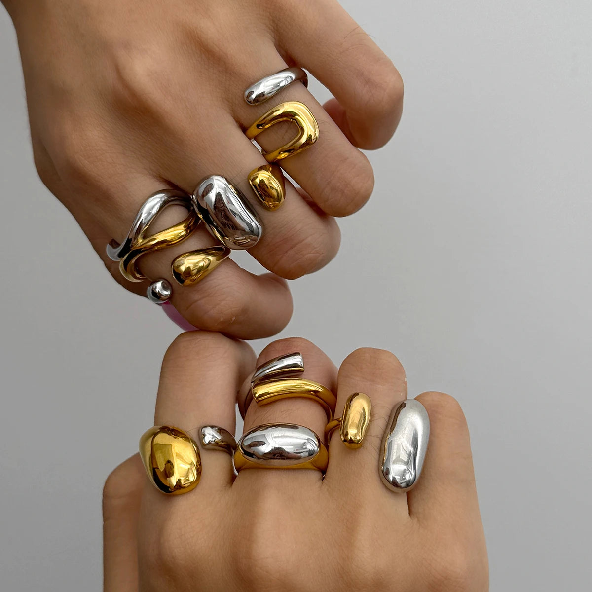 Minimalist Two tone Hollow Asymmetric Ring