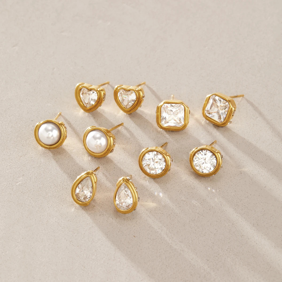 KIKA Classic Geometric Zircon Stud Earrings For Women Minimalist 18K Gold PVD Plated Stainless Steel 316L