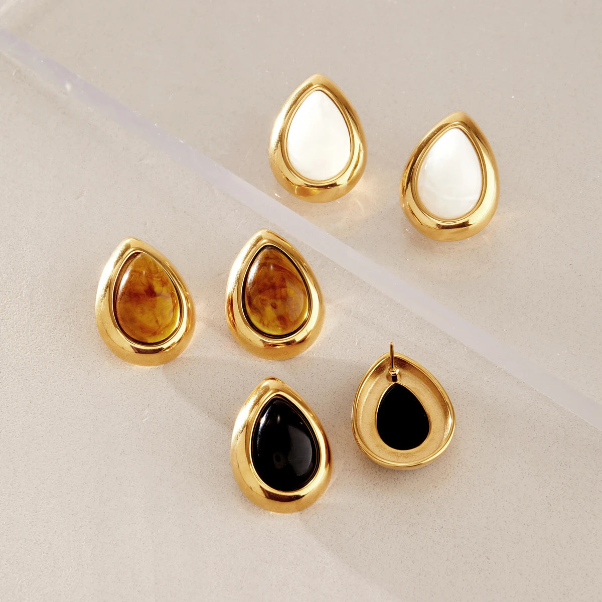 KIKA Vintage Water Drop Resin Earrings For Women Minimalist 18K Gold PVD Plated Stainless Steel Earrings Fashion Jewelry Gift