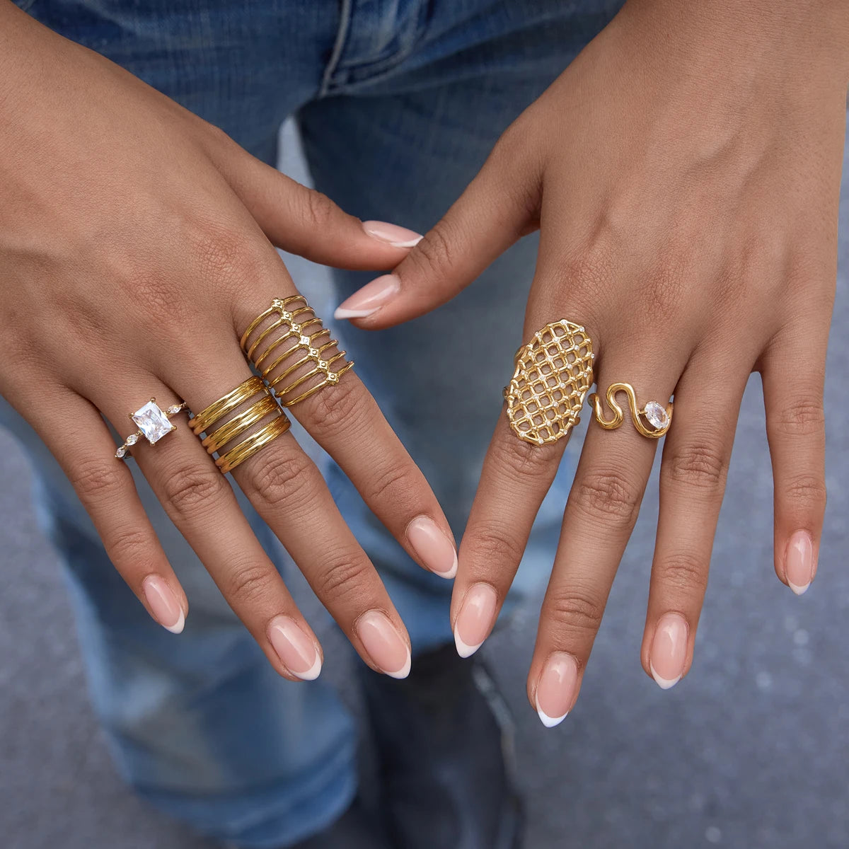 KIKA Classic Multilayer Hollow Open Rings  PVD Plated Stainless Stee316L
