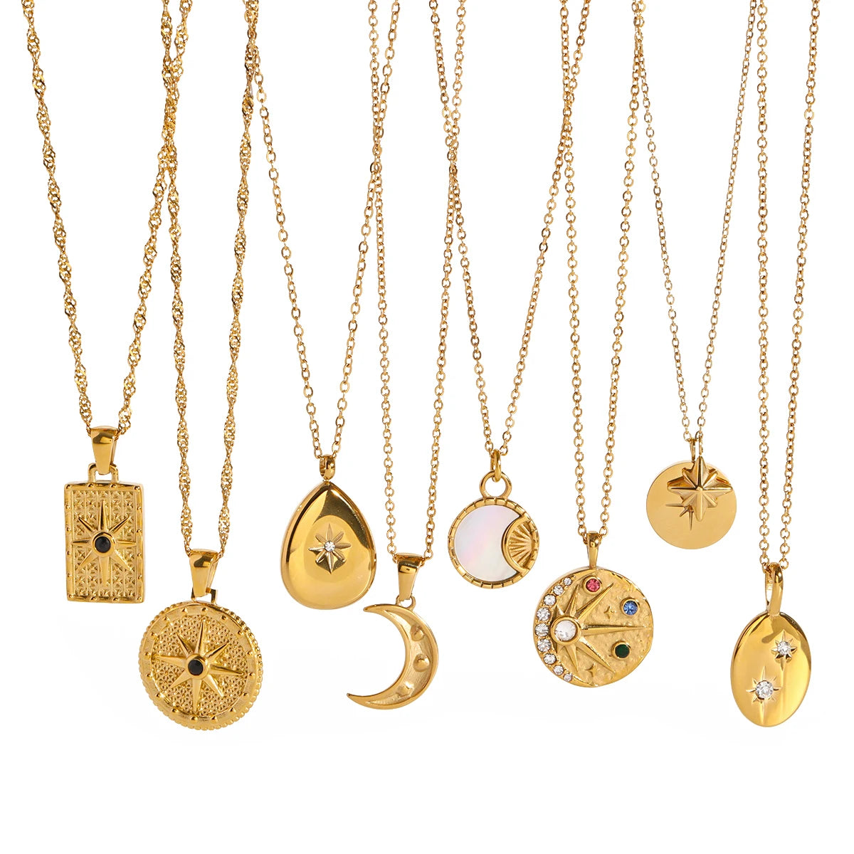 Dainty Moon Necklace Gold Color Sun With Opal Stone