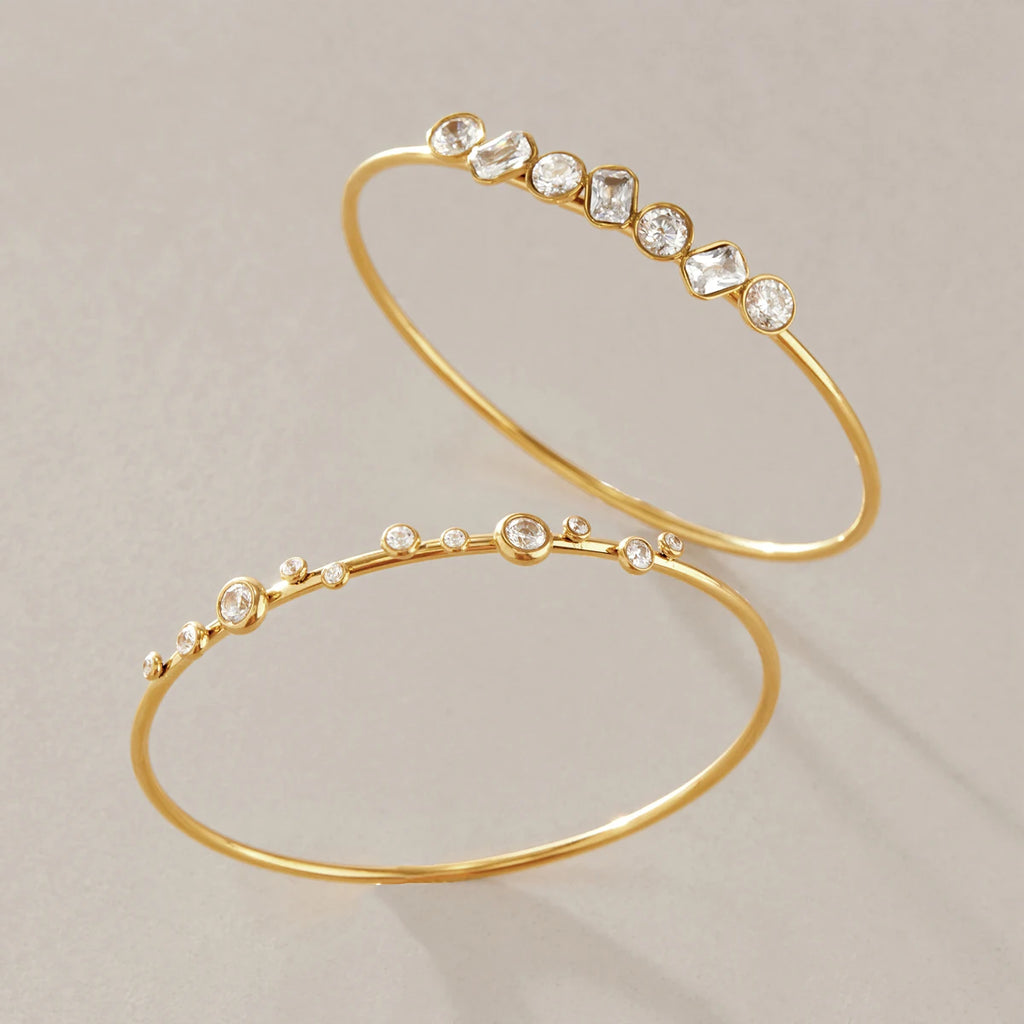 Kika Delicate Geometric Cubic Zirconia Bangle 18K Gold PVD Plated Stainless Steel 316L