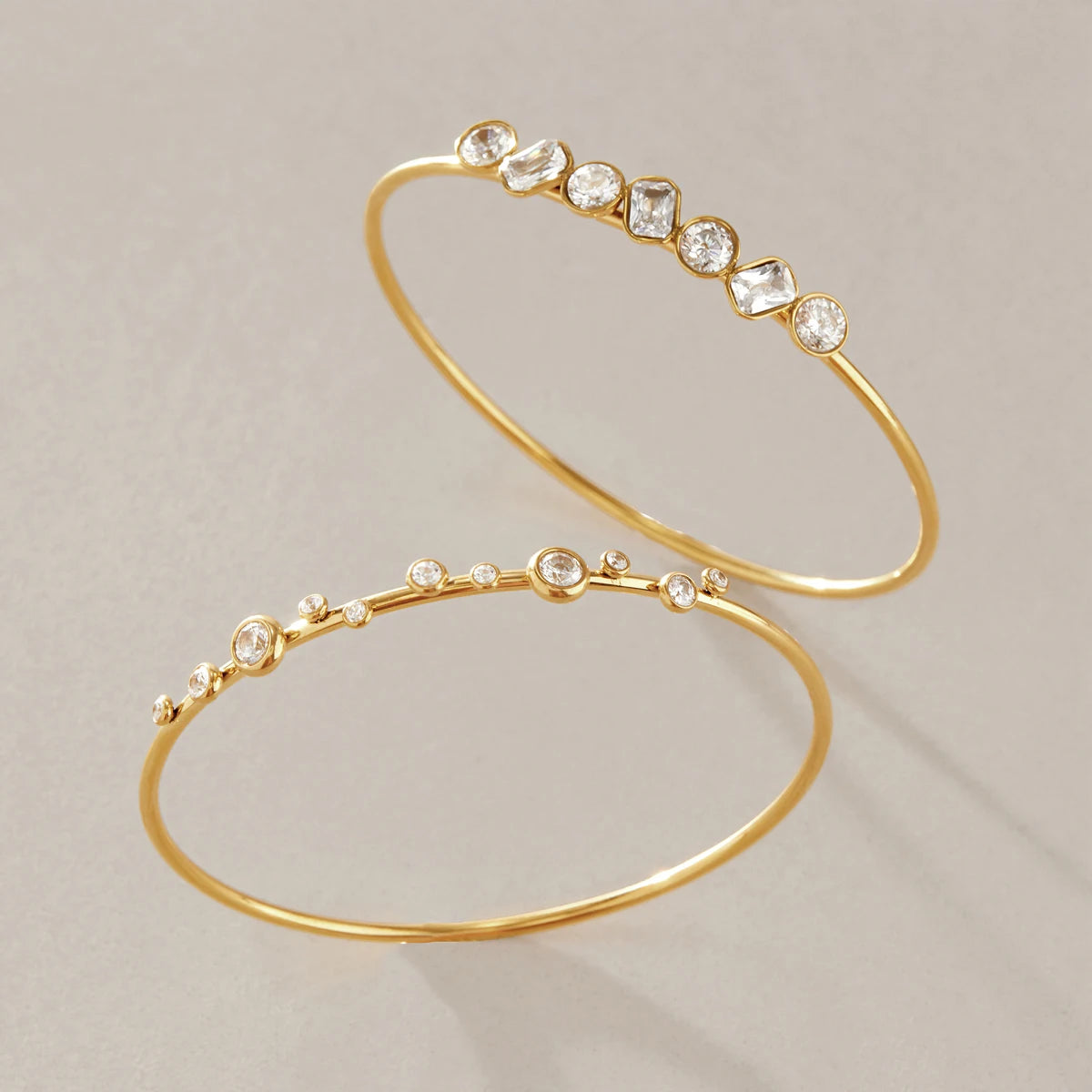 Kika Delicate Geometric Cubic Zirconia Bangle 18K Gold PVD Plated Stainless Steel 316L