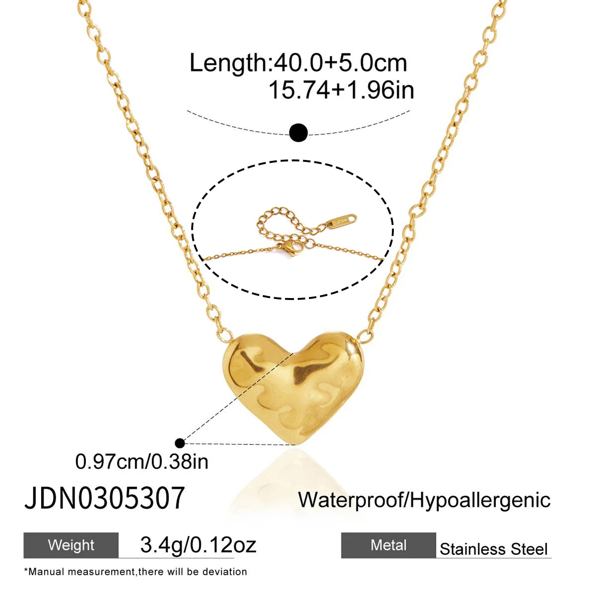 Kika Delicate Heart Necklace Earrings Jewelry Set 18K Gold PVD Plated Stainless Steel 316L