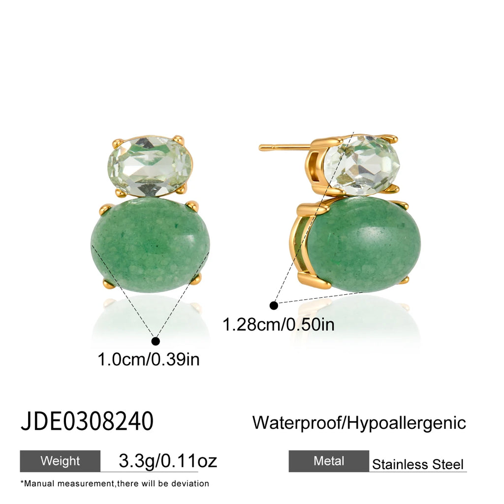 KIKA Crystal Natural Stone Stud Earrings For Women Minimalist 18K Gold PVD Plated Stainless Steel Earrings Fashion Jewelry