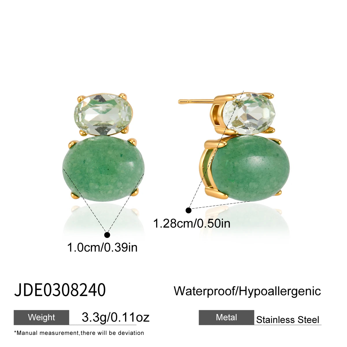 KIKA Crystal Natural Stone Stud Earrings For Women Minimalist 18K Gold PVD Plated Stainless Steel Earrings Fashion Jewelry