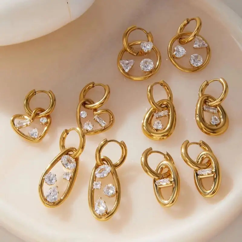 KIKA Geometric Zircon Drop Earrings  PVD Plated Stainless Steel 316L