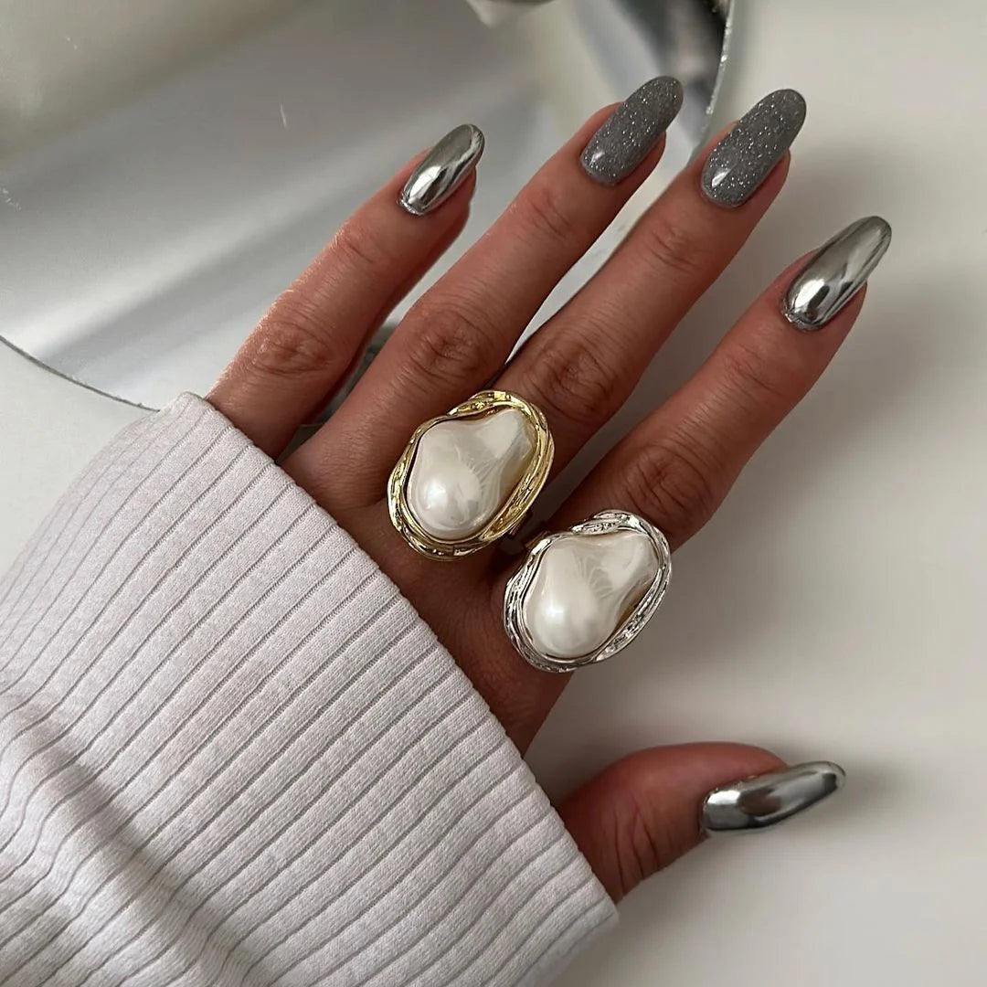 KIKA Baroque Big Pearl Stainless Steel Fashion Ring 18K Gold Color Charm Stylish Vintage Jewelry for Women Gala Gift