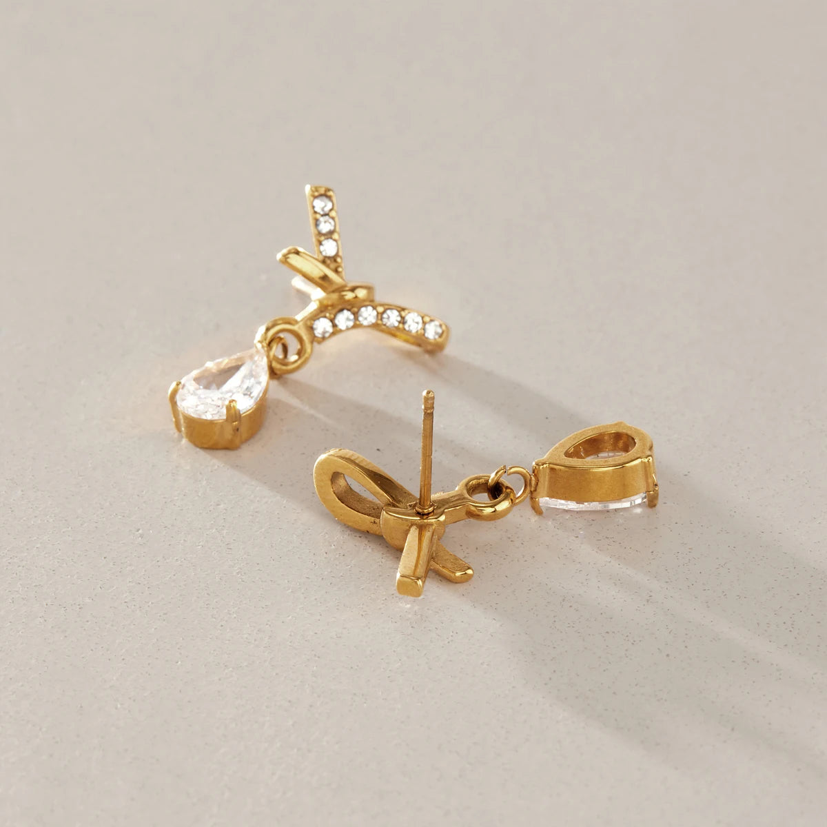 Kika Water Drop Zircon Pendant Bowknot Earrings 18K Gold PVD Plated Stainless Steel 316L