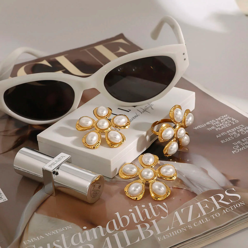 KIKA Fashion Pearl Flower Ring Stainless Steel 316L