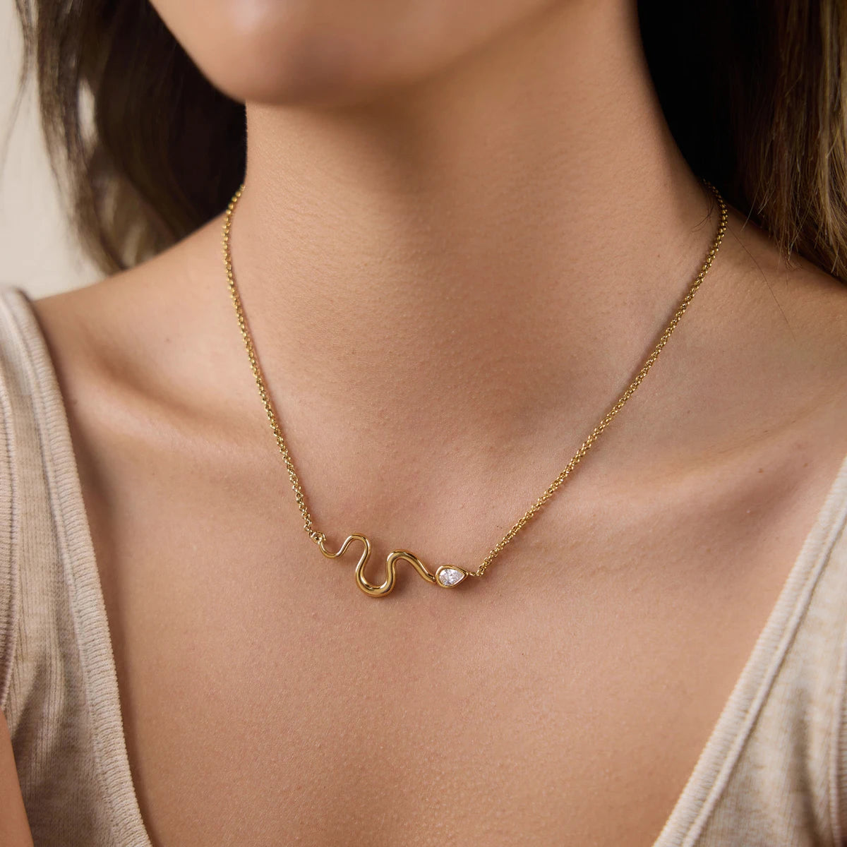 Kika Water Drop Zircon Snake Shape Pendant Necklace