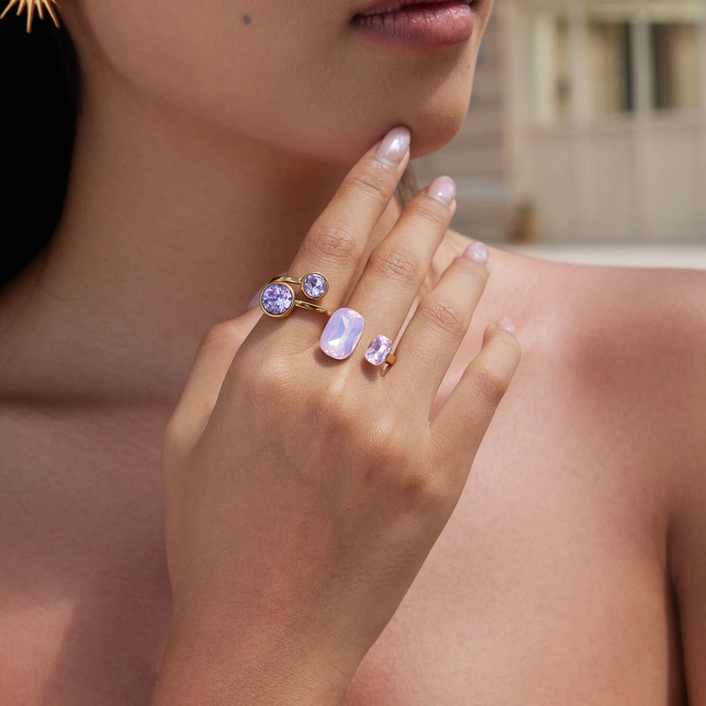 KIKA Elegant Geometric Glass Crystal Open Rings 18K Gold PVD Plated Stainless Steel316L
