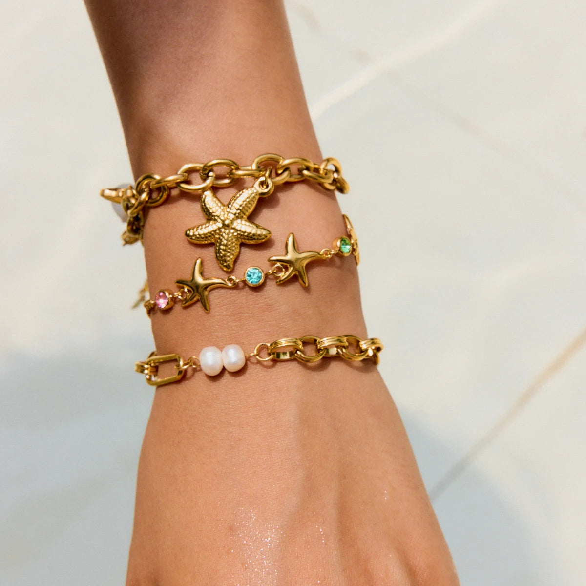 Kika Ocean Vacation Style Colorful Zircon Starfish Bracelet