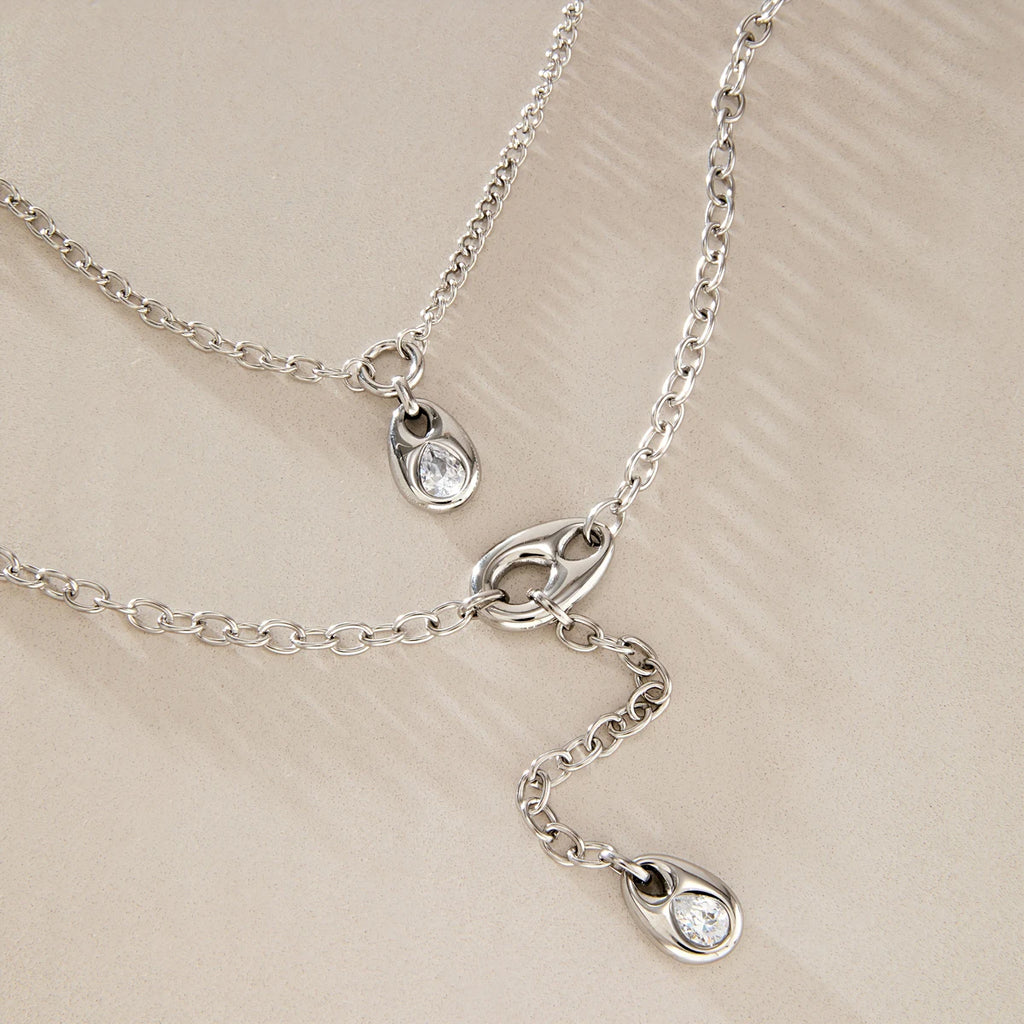KIKA Classic Zircon Water Drop Pendant Y Shape Chain Necklace For Women Minimalist Stainless Steel Necklace Fashion Jewelry