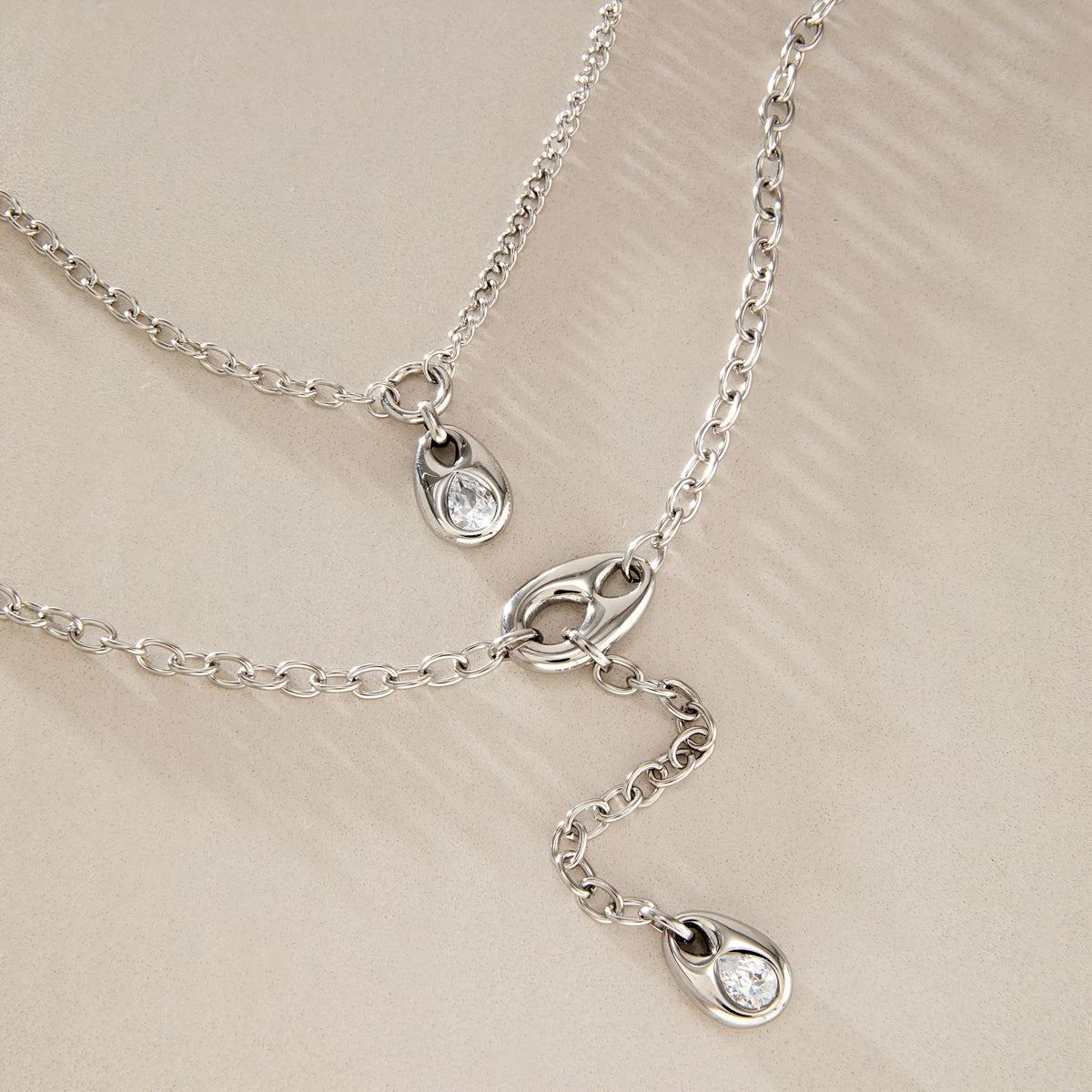 KIKA Classic Zircon Water Drop Pendant Y Shape Chain Necklace For Women Minimalist Stainless Steel Necklace Fashion Jewelry