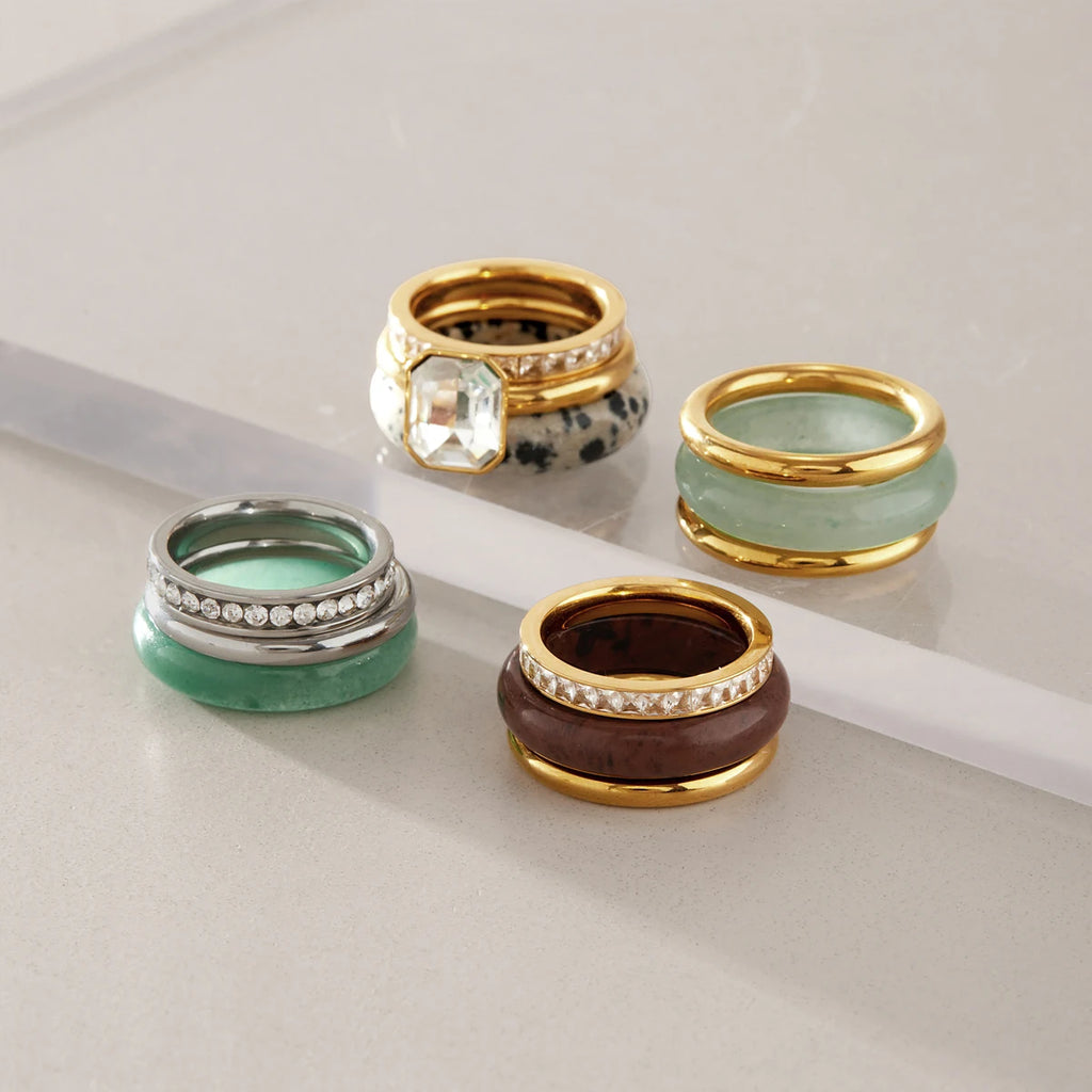 Kika Elegant Natural Stone Rings Gold PVD Plated Stainless Steel 316L