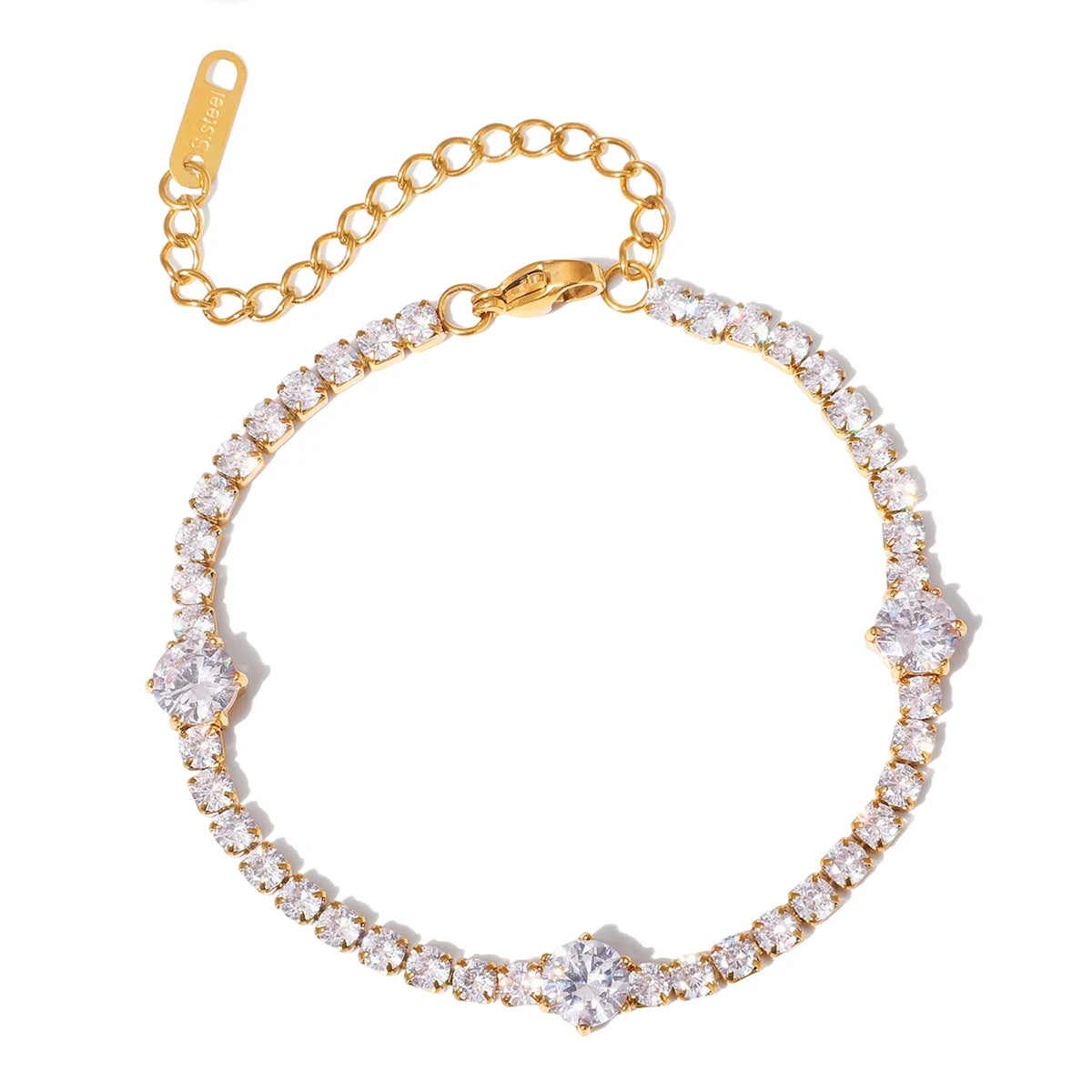 Kika Geometric White Water Droplet Heart Zircon Chain Tennis Bracelet