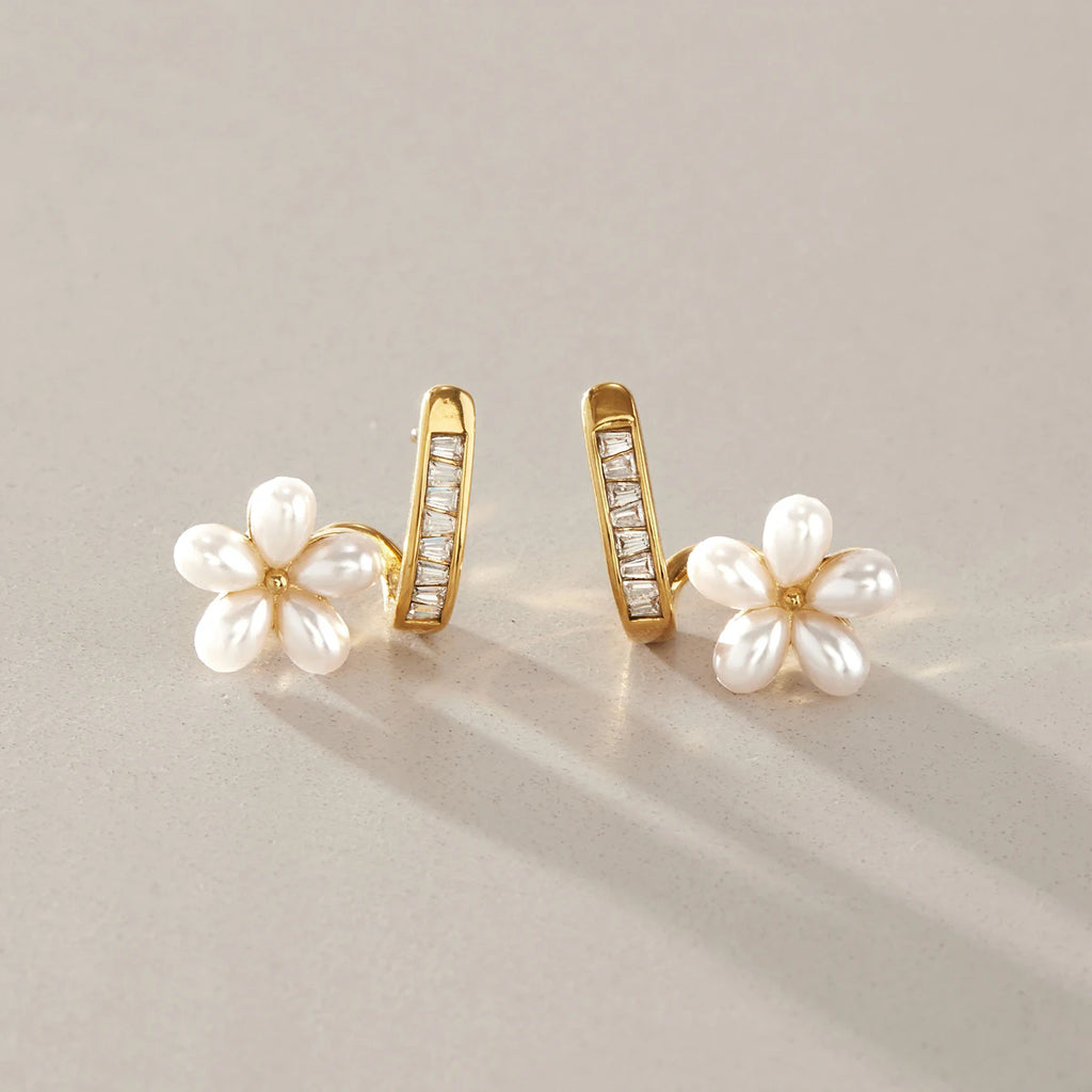 KIKA Elegant Resin Pearl Stud Earrings  18K Gold PVD Plated Stainless Steel 316L