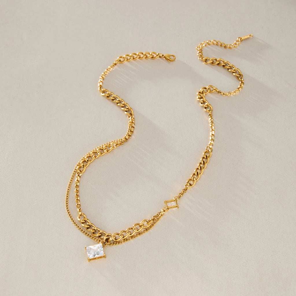 KIKA Zircon Freshwater Pearl Necklace For Women Minimalist 18K Gold PVD Plated Stainless Steel Necklace Fashion Jewelry Gift