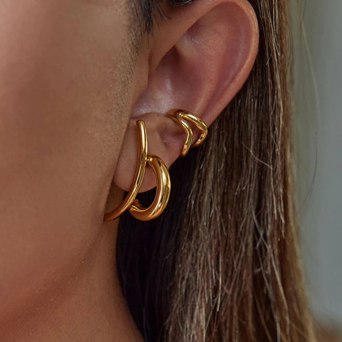 Kika Minimalist 18K Gold Color Stainless Steel Line Earrings