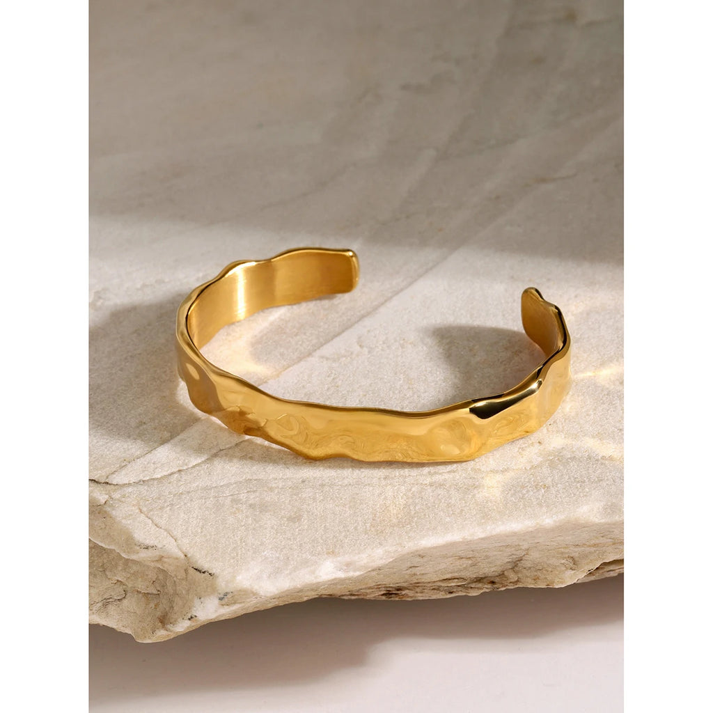 Kika Waterproof 316L Stainless Steel Metal Wide Cuff Bracelet Bangle