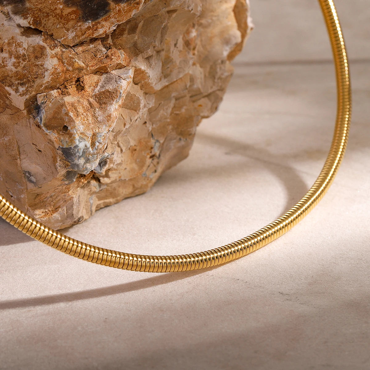 Metal Texture Cuff Necklace Snake Chain 16K Gold Plated