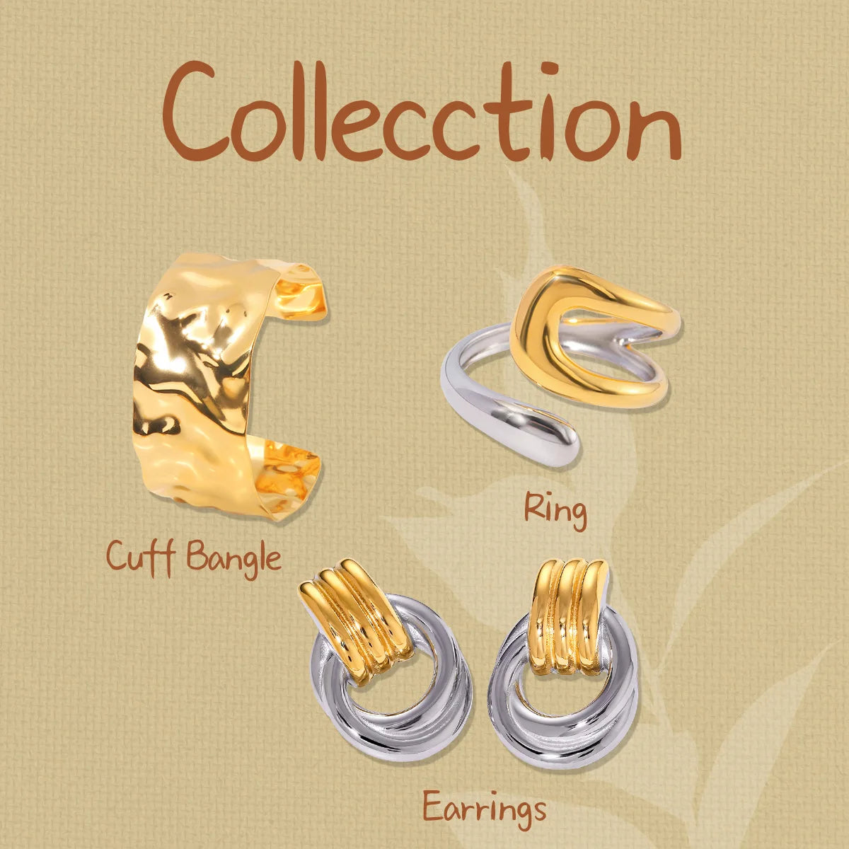 Kika Fashion 4PCS Jewelry Set Wide Face Bracelet Two Tone Ring Women's Jewelry Commuting Attire Gift For Her