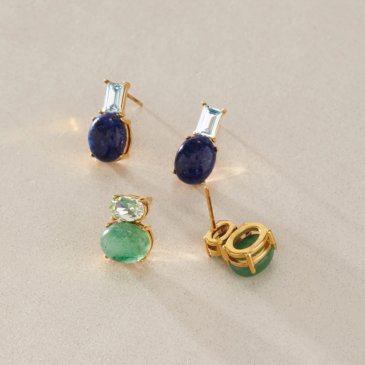 KIKA Crystal Natural Stone Stud Earrings For Women Minimalist 18K Gold PVD Plated Stainless Steel Earrings Fashion Jewelry