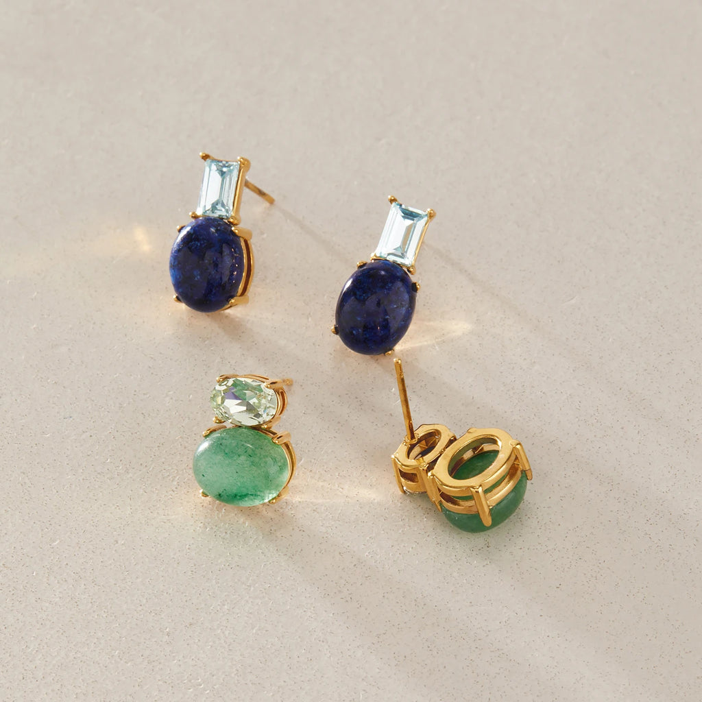 KIKA Crystal Natural Stone Stud Earrings For Women Minimalist 18K Gold PVD Plated Stainless Steel Earrings Fashion Jewelry