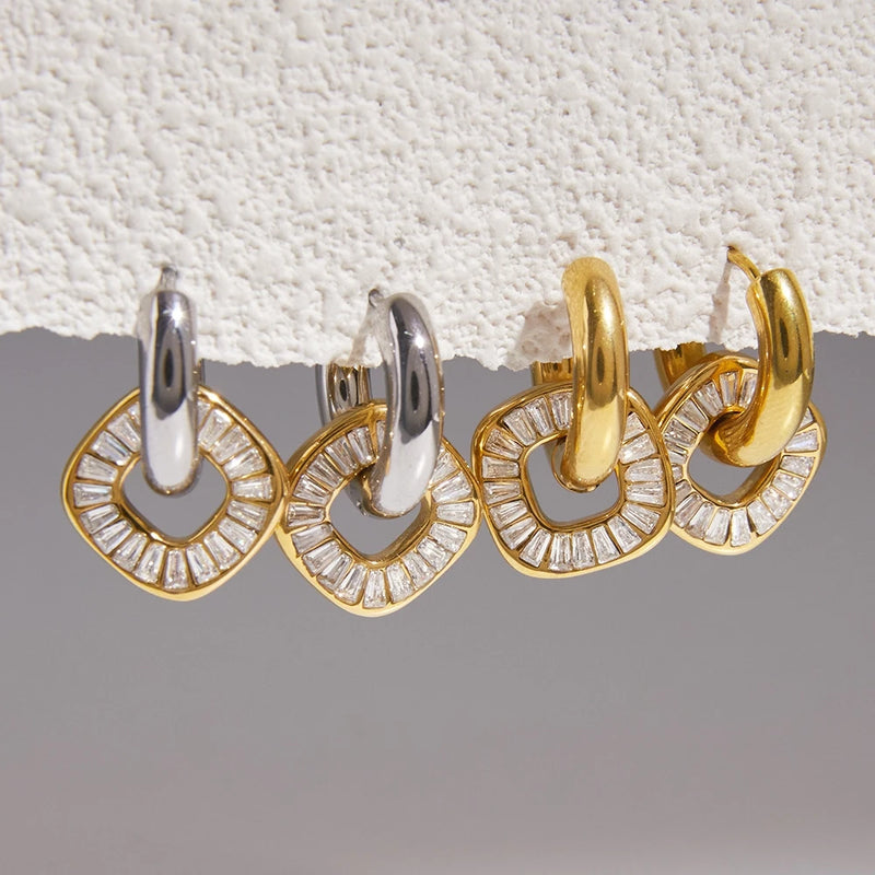 KIKA Delicate Full Crystal Drop Earrings PVD Plated Stainless Steel 316L
