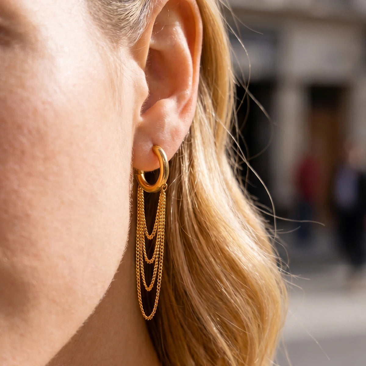 Kika Classic Long Chains Tassel C Shape Stud Earrings