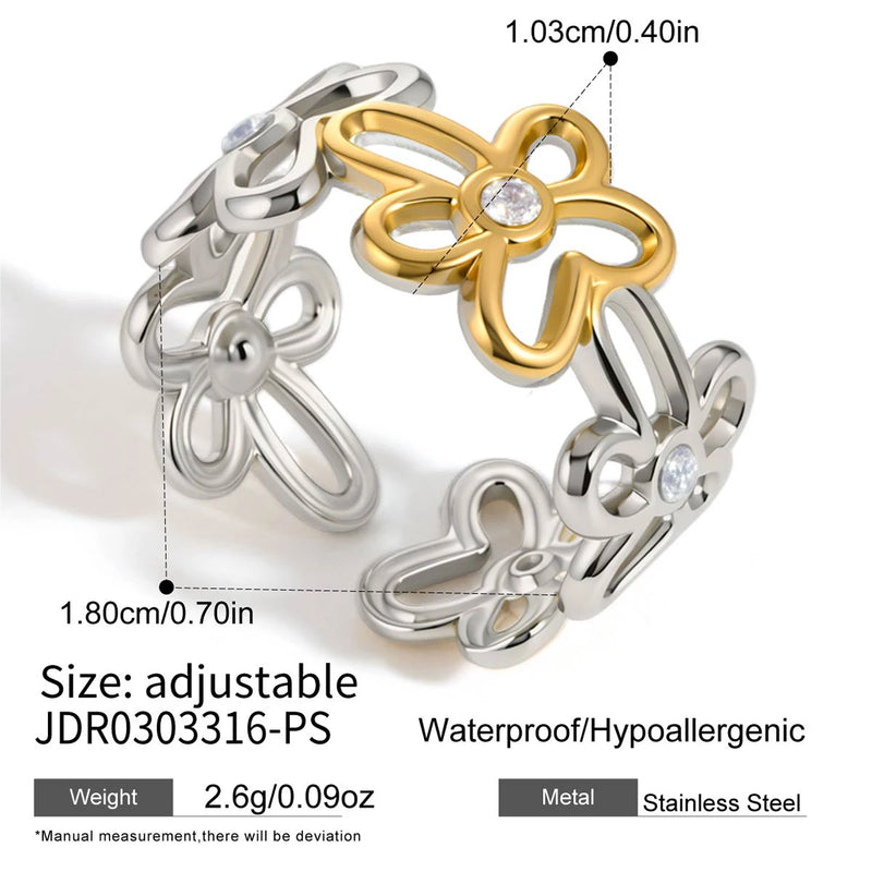 KIKA Delicate Hollow-Out Flower Opening Ring PVD  Plated Stainless Steel 316L
