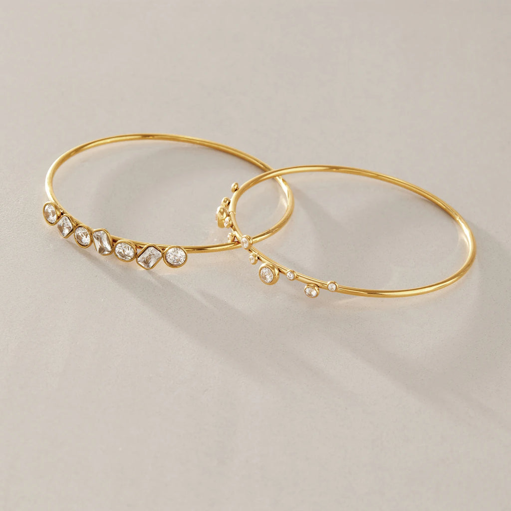Kika Delicate Geometric Cubic Zirconia Bangle 18K Gold PVD Plated Stainless Steel 316L