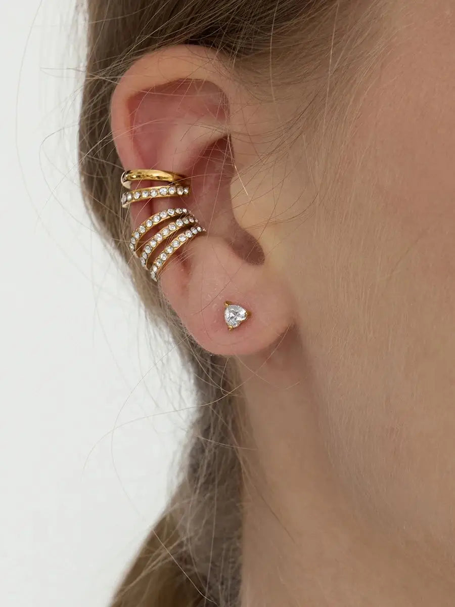Simple Classic White Zircon Three Layer Earclip Stainless Steel
