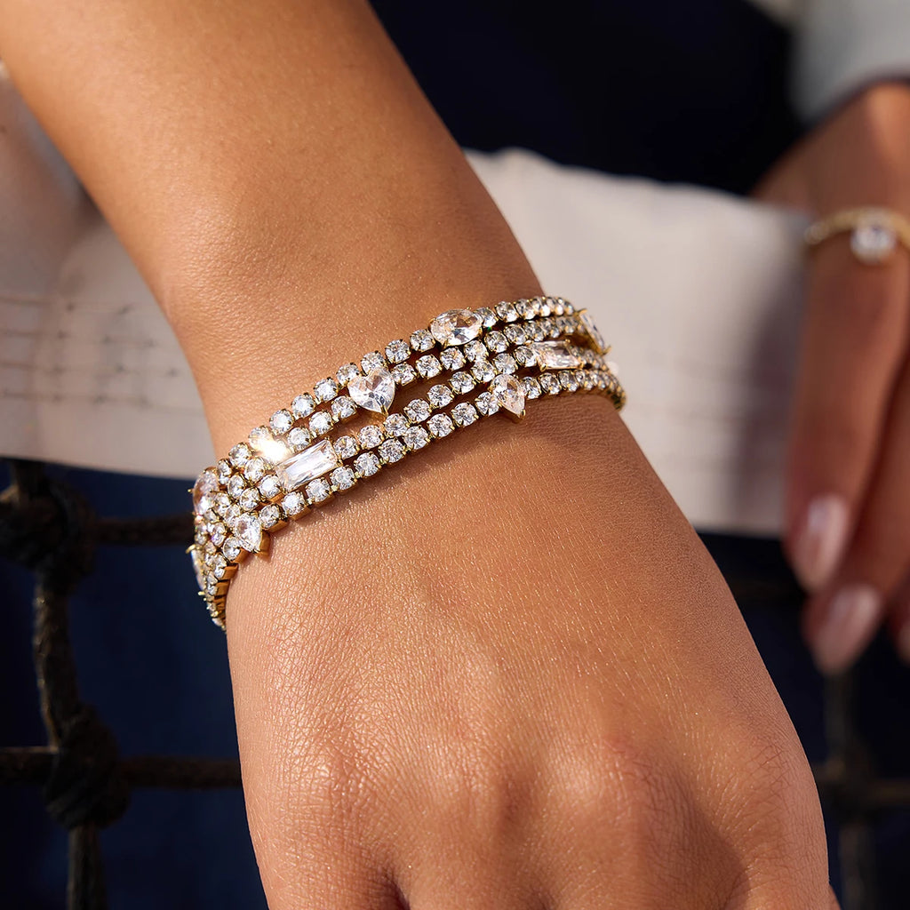 Kika Geometric White Water Droplet Heart Zircon Chain Tennis Bracelet