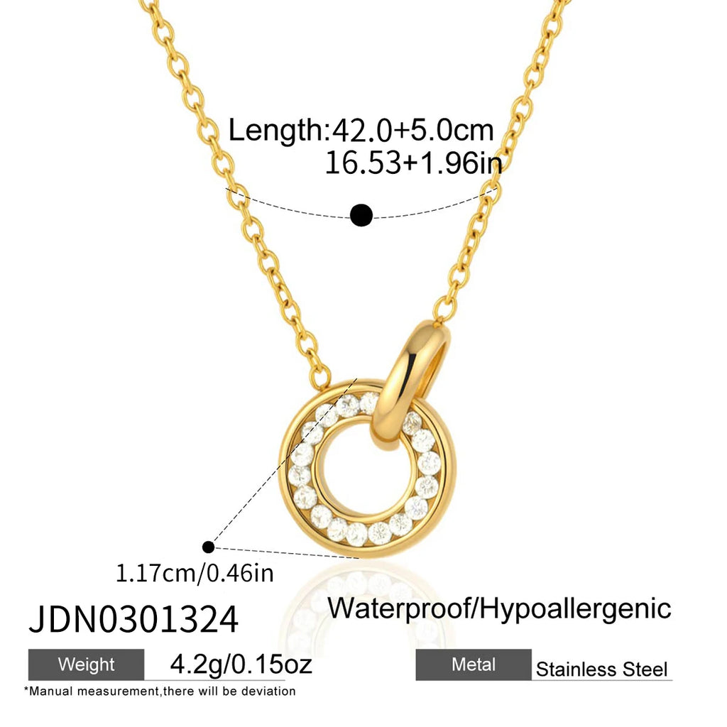 Kika Delicate White Zircon Double Ring Interlocking Pendant With O-Chain Necklace