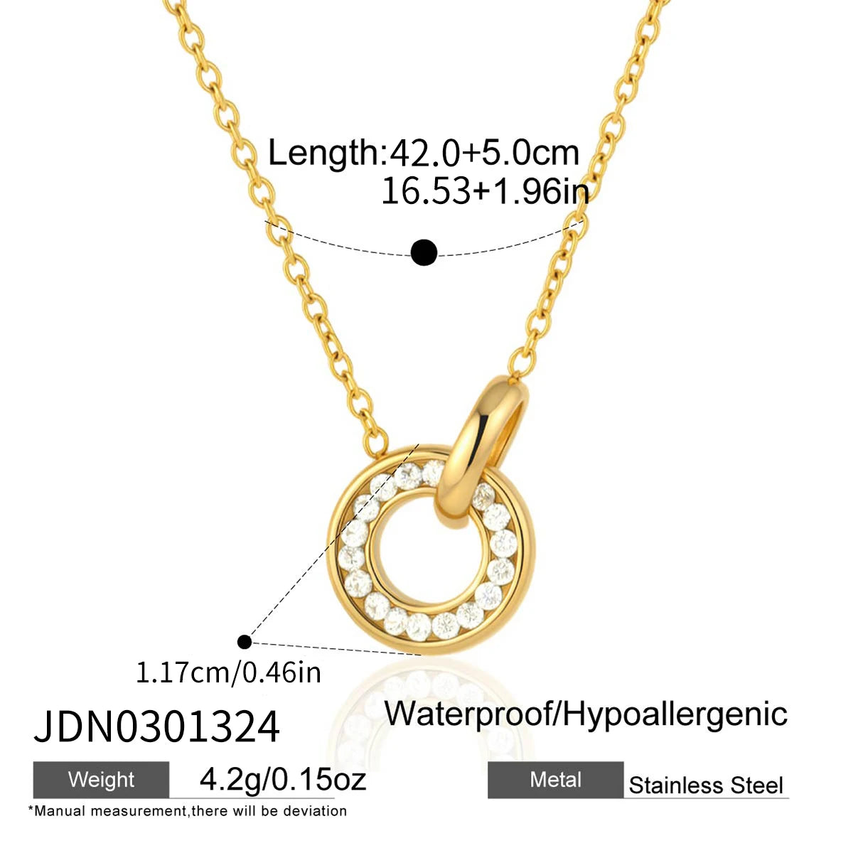 Kika Delicate White Zircon Double Ring Interlocking Pendant With O-Chain Necklace