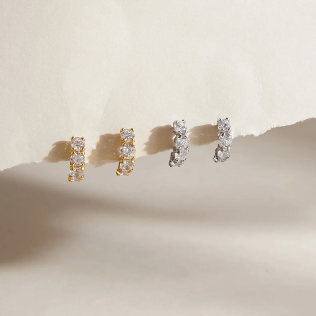 Kika Delicate Full Zircon C Shape Stud Earrings 18K Gold PVD Plated Stainless Steel 316L