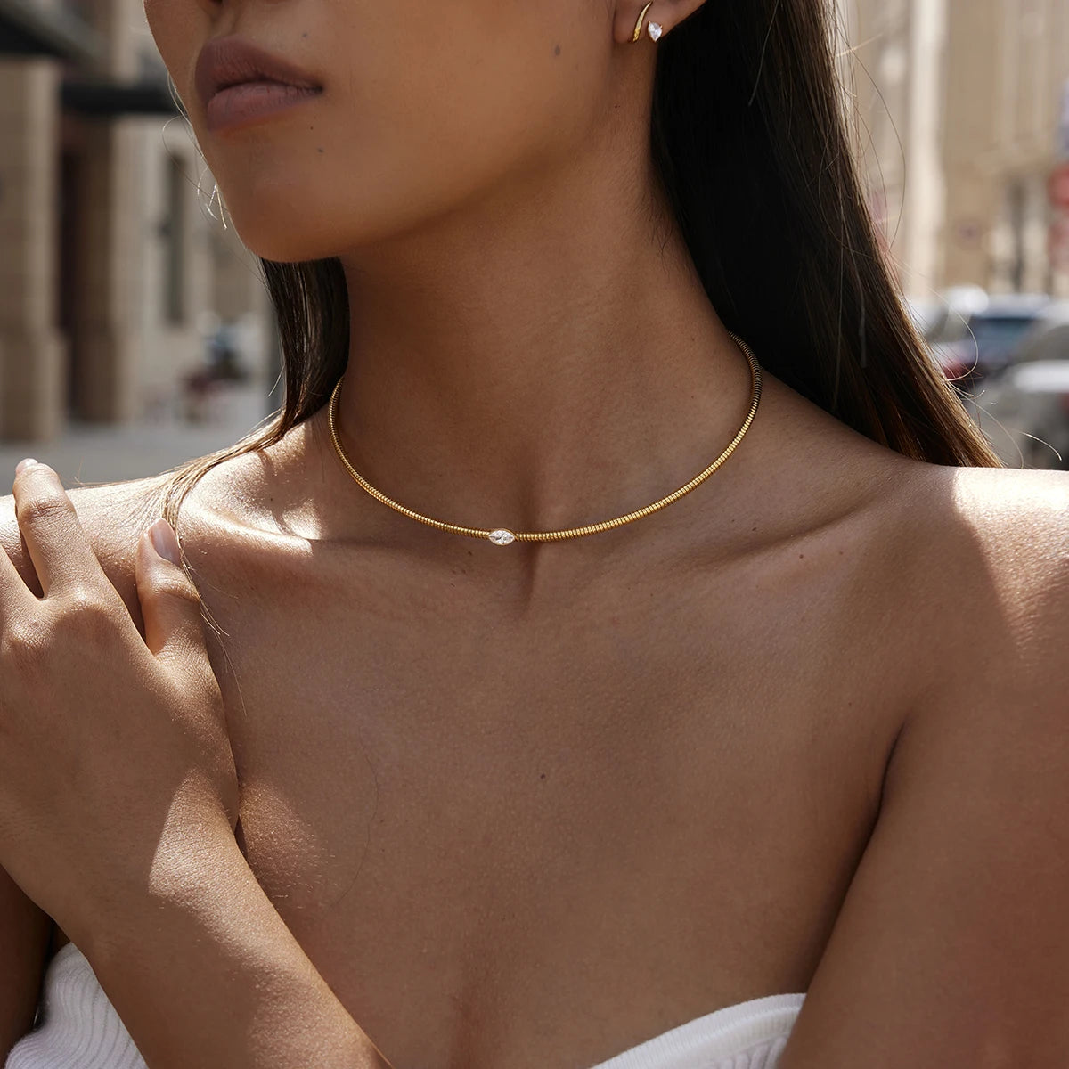 Kika Classic Geometric Zircon Pendant Necklace Minimalist 18K Gold Plated Stainless Steel 316L