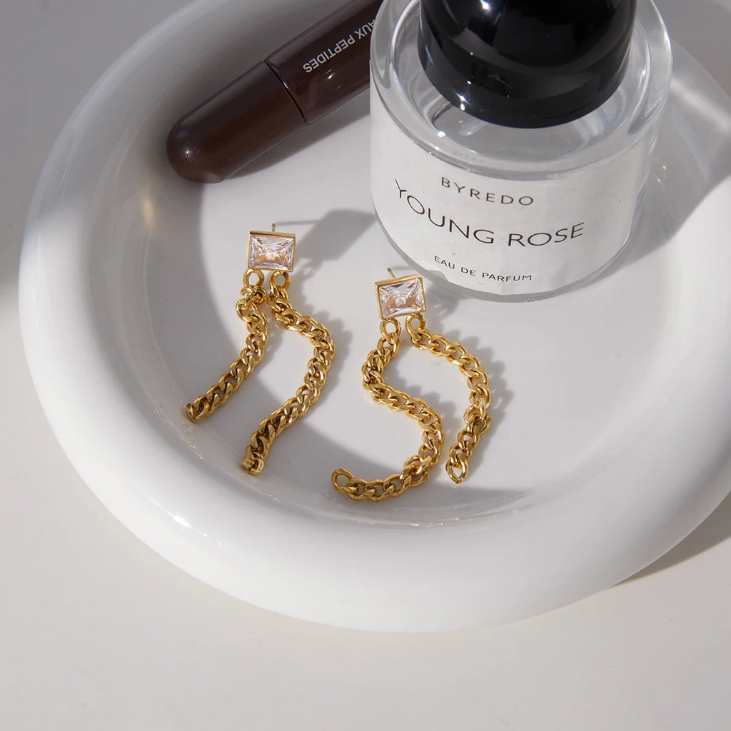 KIKA Classic PVD Plated Gold Color Square Zircon Earrings  Stainless Steel 316L