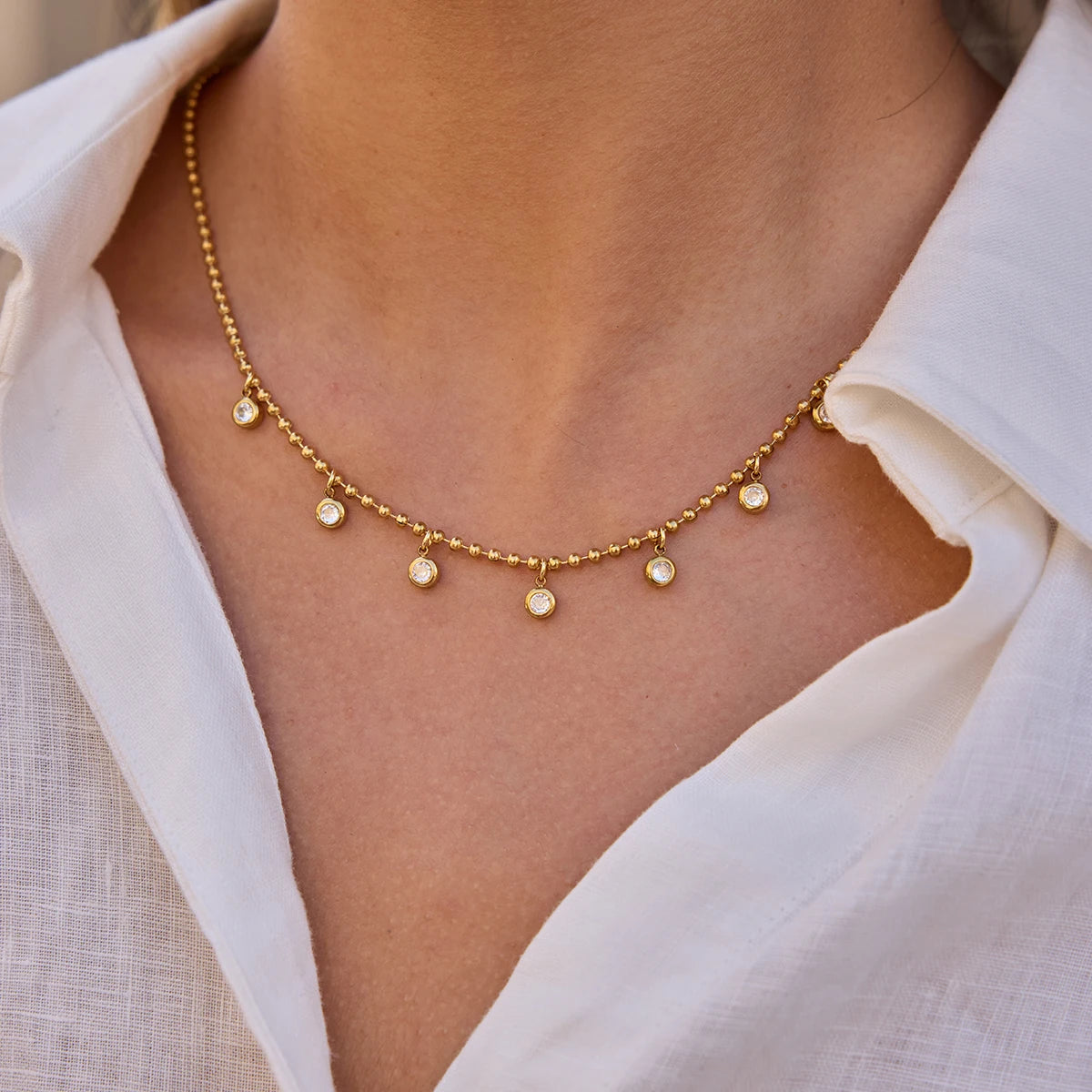 Kika Simple Classic Round White Zircon Pendant Necklace