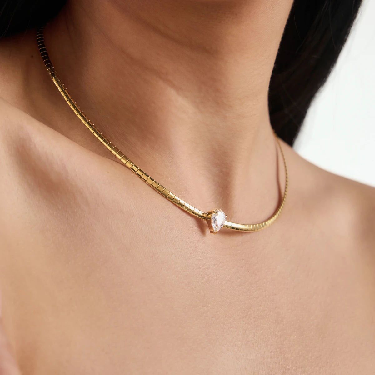 KIKA Classic Water Drop Zircon Chokers Necklace For Women Minimalist 18K Gold Plated Stainless Steel Necklace Fashion Jewelry