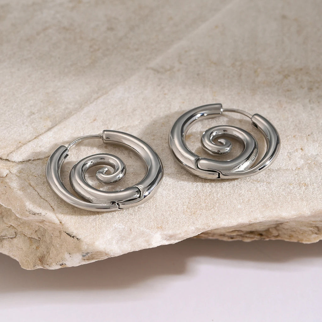 KIKA  Chic Spiral Threaded Stainless Steel 316L Delicate Earrings 18K Gold Plated Metal Smooth Charm Ins