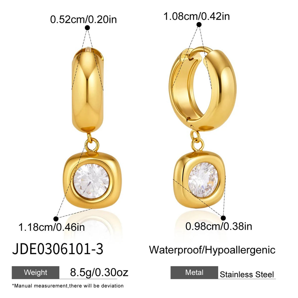 KIKA Delicate Geometric Zircon Drop Earrings  18K Gold PVD Plated Stainless Steel 316L
